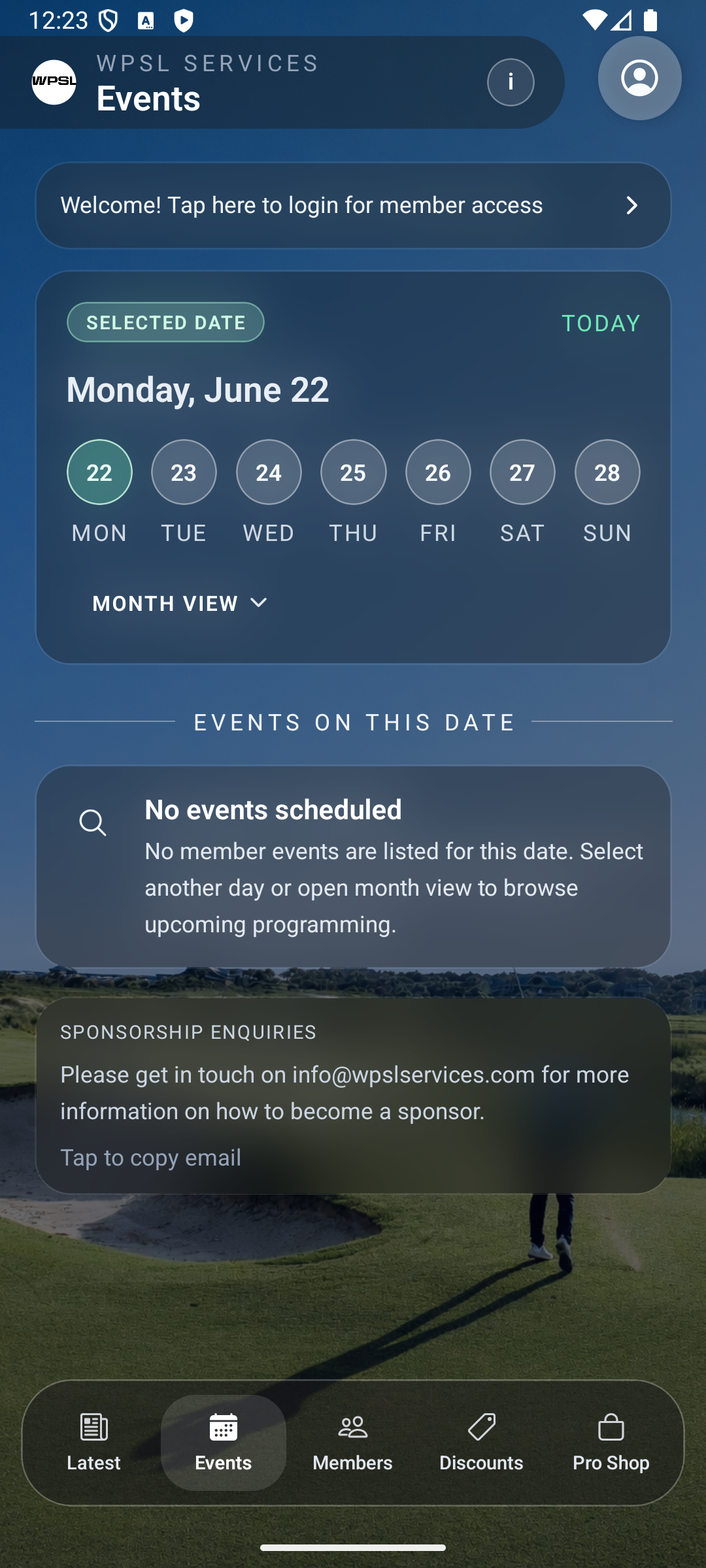 WPSL Services events screen